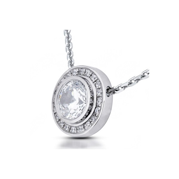 0.95ctw I/VS2 Round Brilliant Natural Certified Diamonds Platinum Halo Pendant