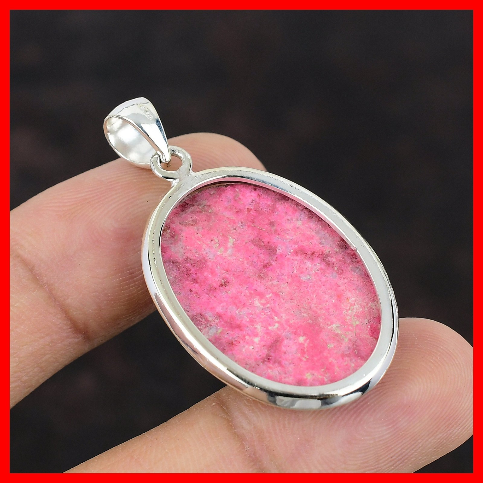 925 Silver Oval Thulite Gemstone Handmade Ethnic Bezel Wife New Pendant Jewelry