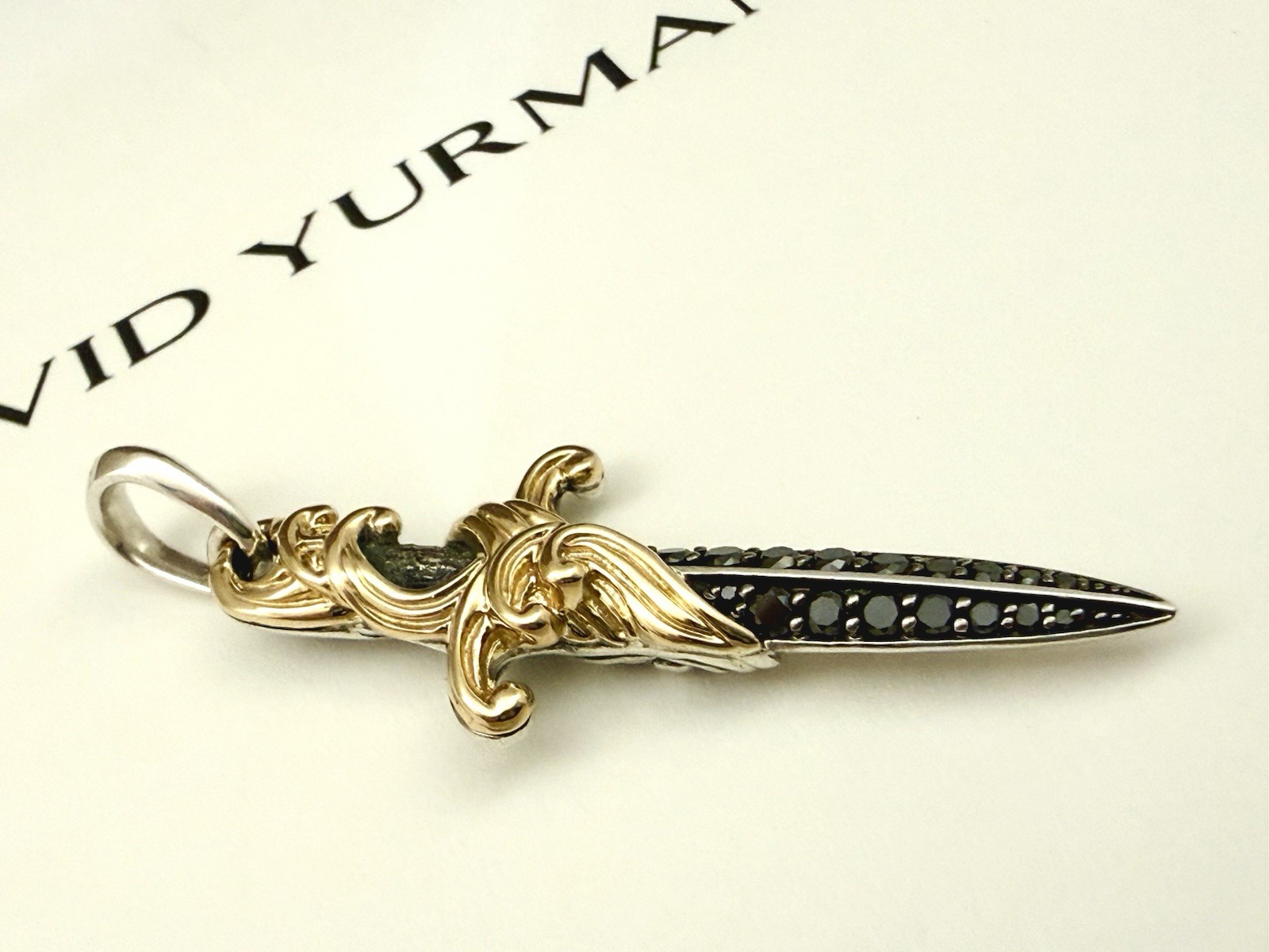DAVID YURMAN DAGGER AMULET SterlingSilver ,18K Yellow Gold,Black Diamonds, 44mm