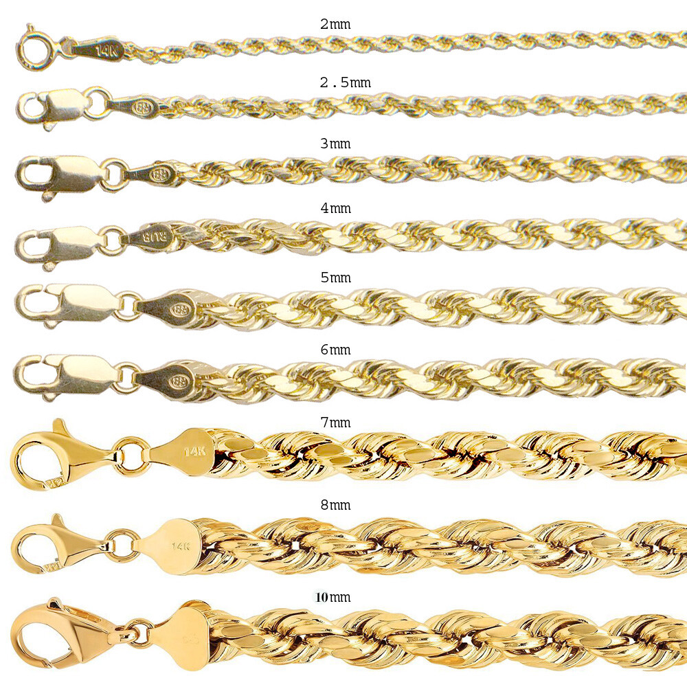 Brand New 14k Yellow Gold Rope Chain 2mm-10mm D/cut Twist Link Necklace Hollow