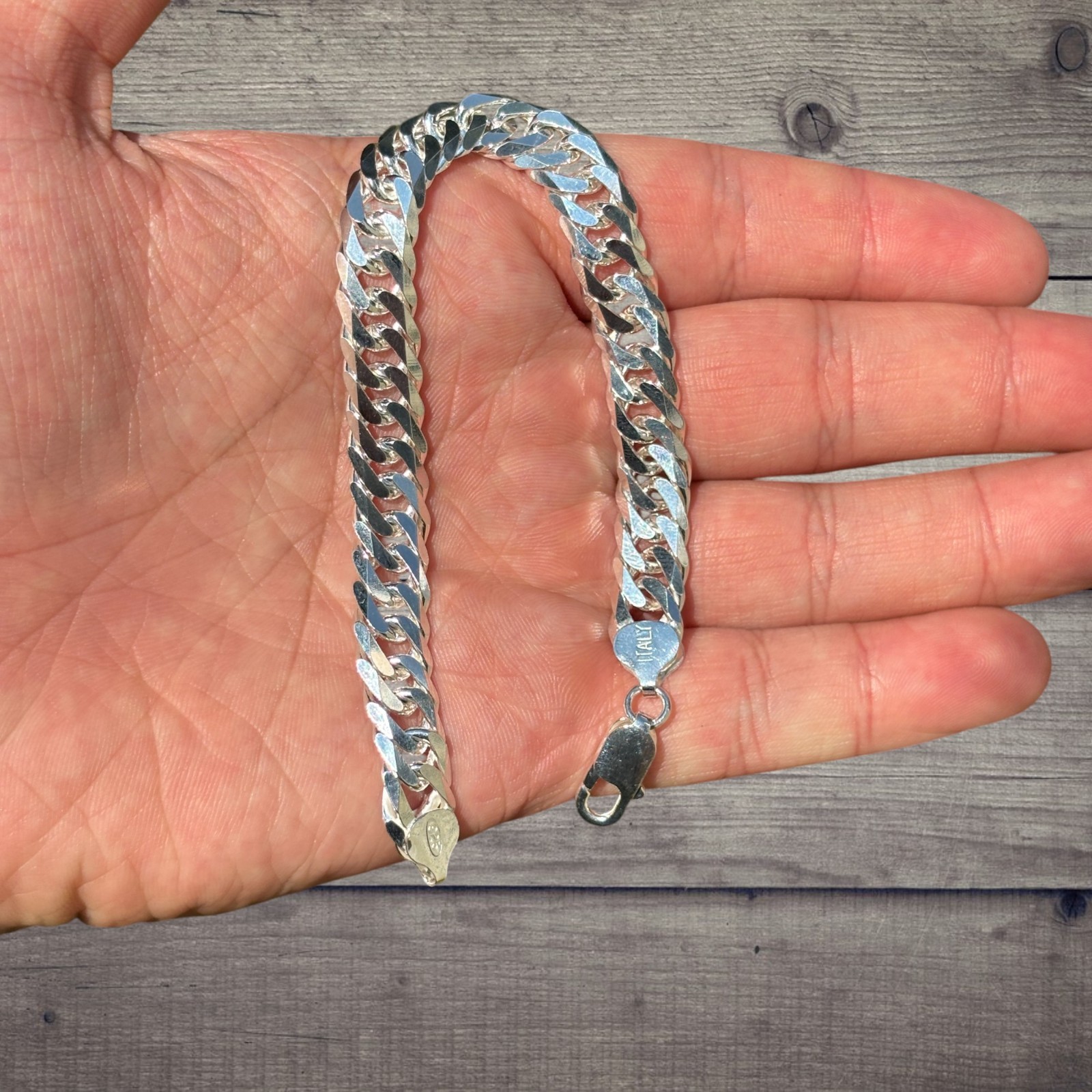 10mm Double Curb Link Bracelet – Real Solid 925 Sterling Silver MADE IN ITALY
