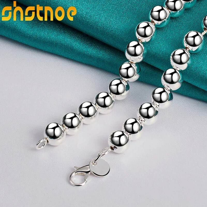 925 Sterling Silver 8mm Smooth Beads Ball Chain Necklace Fashion Fine Jewelry