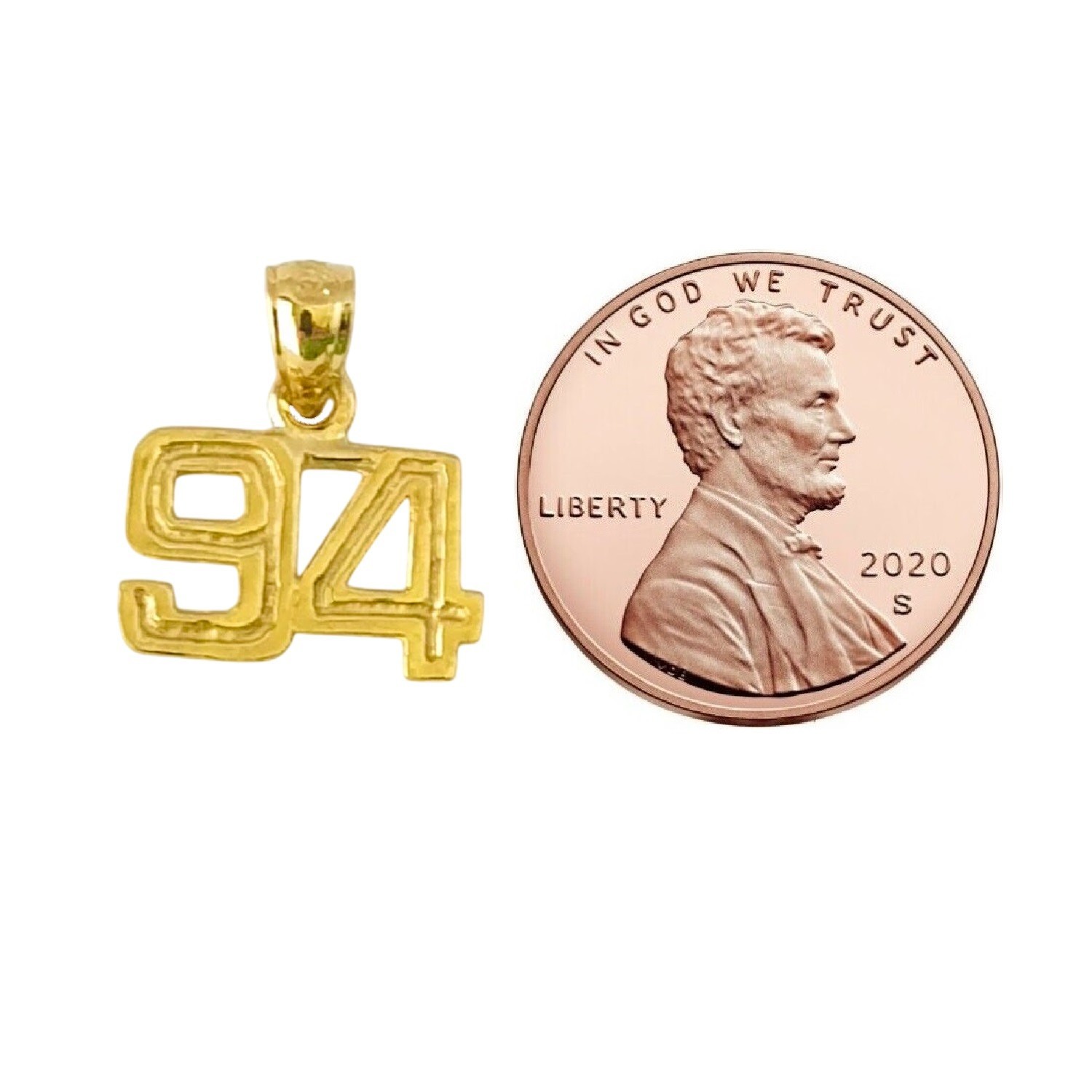 51 to 100 Any One 14K Yellow Gold Number Pendant / Charm, Made in USA