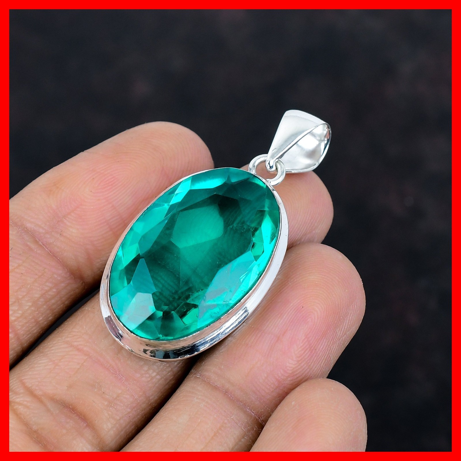 925 Silver Oval Chrome Diopside Stone Mother Anniversary Bezel Birthday Pendant