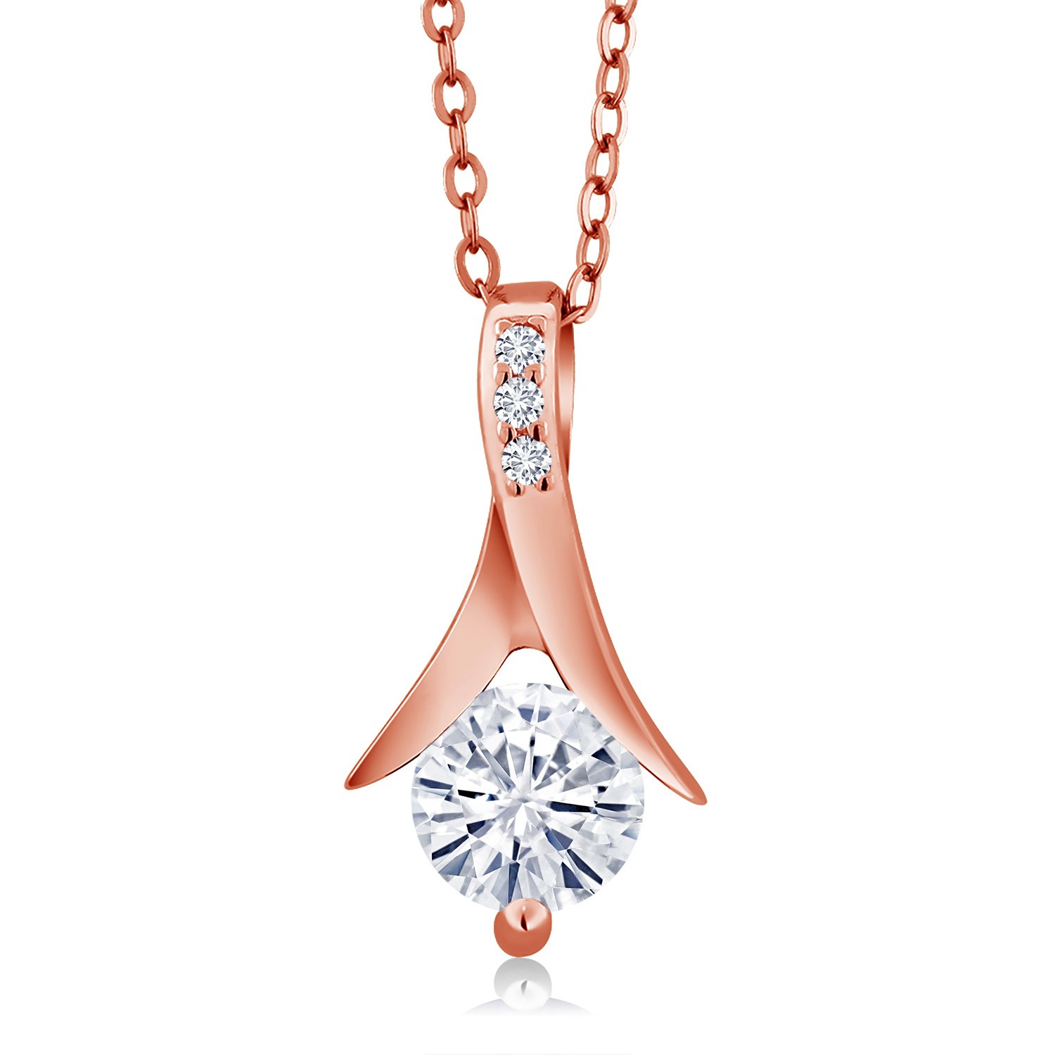 18K Rose Gold Plated Silver Pendant with Chain Near Colorless (GH) Moissanite