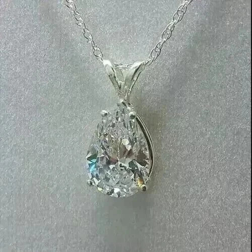 2Ct Pear Cut Lab Created Diamond Solitaire Women’s Pendant 14K White Gold Plated