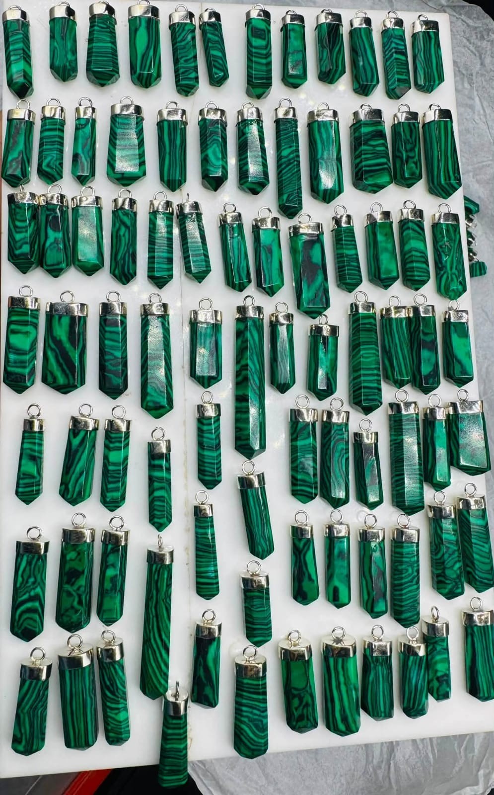 100% Natural Malachite Crystal Point Pendant | Green 925 Sterling Silver Gemston