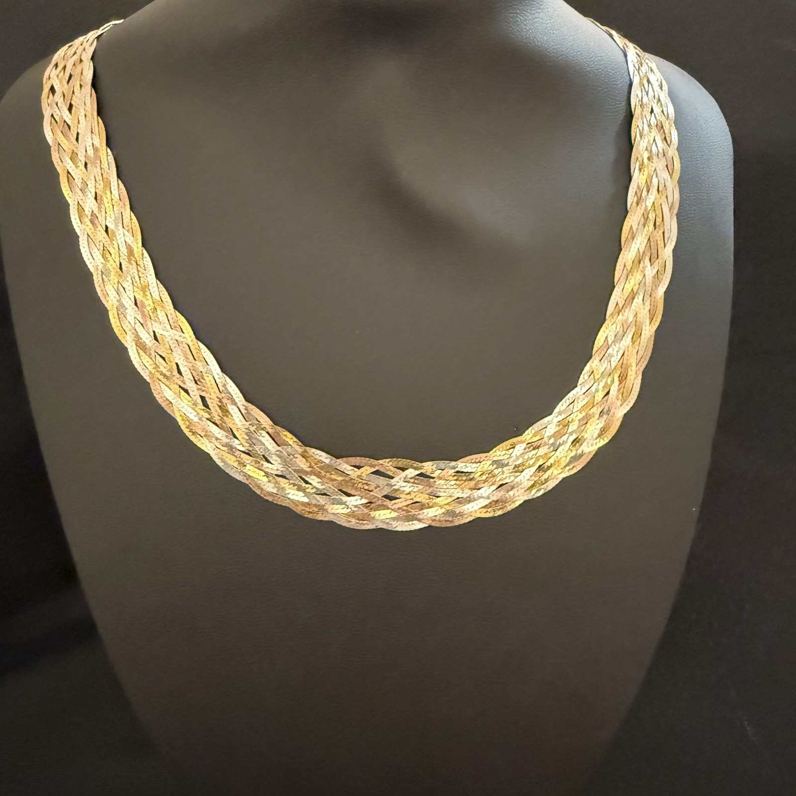 Karizia 925 Italy Tri Color Sterling Silver Braided Woven Necklace 16 Inch