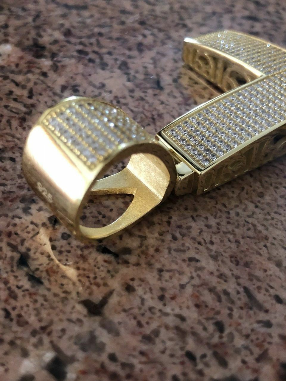 14k Gold Plated Solid 925 Silver Mens Large Cross CZ 3.25” BIG Hip Hop