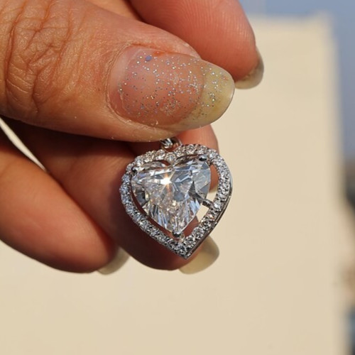 3.10 Ct Heart-Cut EF/VS1 Lab Grown Diamond Halo Necklace Pendant 14k White Gold