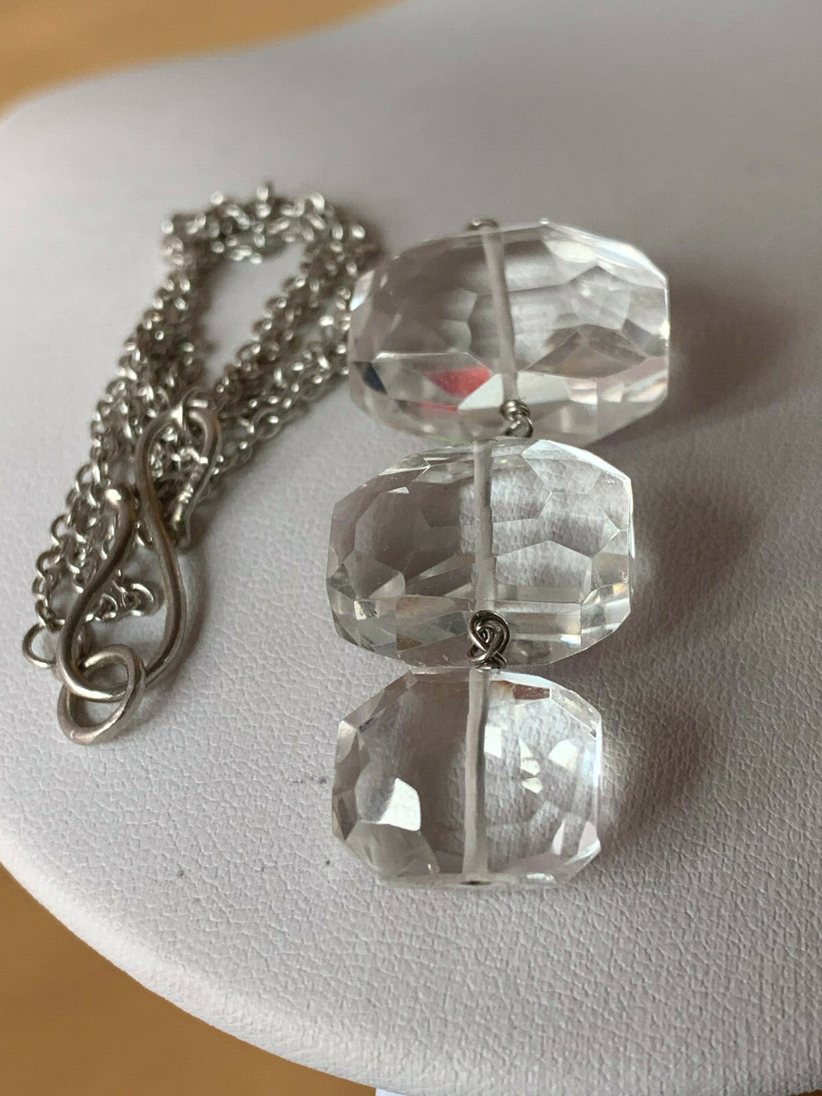 ARTISAN ROCK CRYSTAL CLEAR COLORLESS QUARTZ LONG NECKLACE 925 STERLING DESIGNER