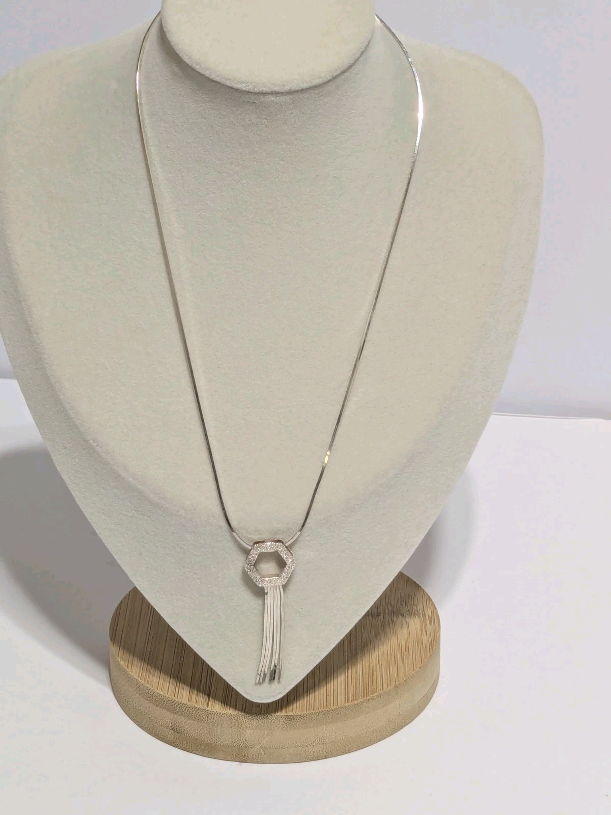Milor Italy Sterling Silver 925 Hexagon Pendant Necklace With Chain Tassels 15″