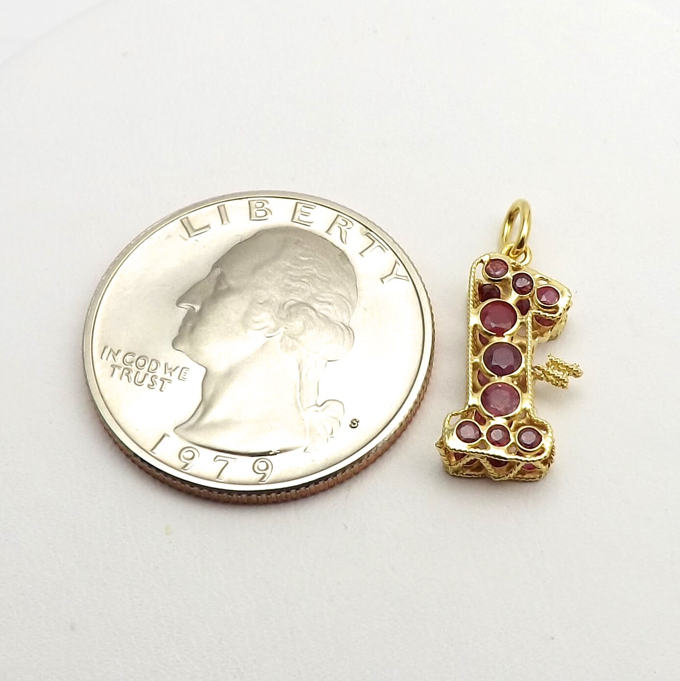 Solid 18k Gold Natural Ruby Number 1 Charm Pendant First Birthday Anniversary