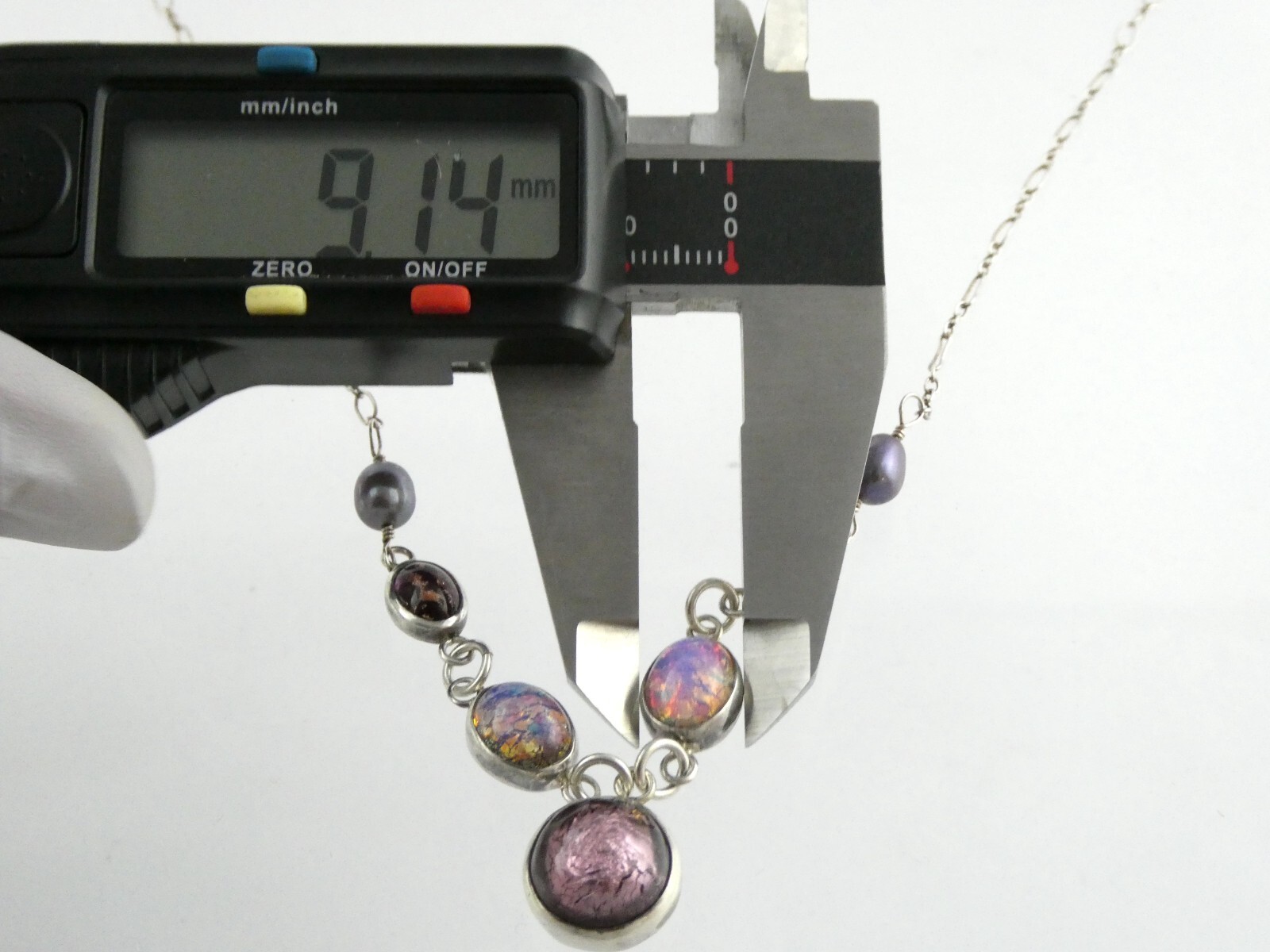 Artisan Made Sterling Silver Foiled Glass Cabochon Pendant Necklace 16.5 In 925