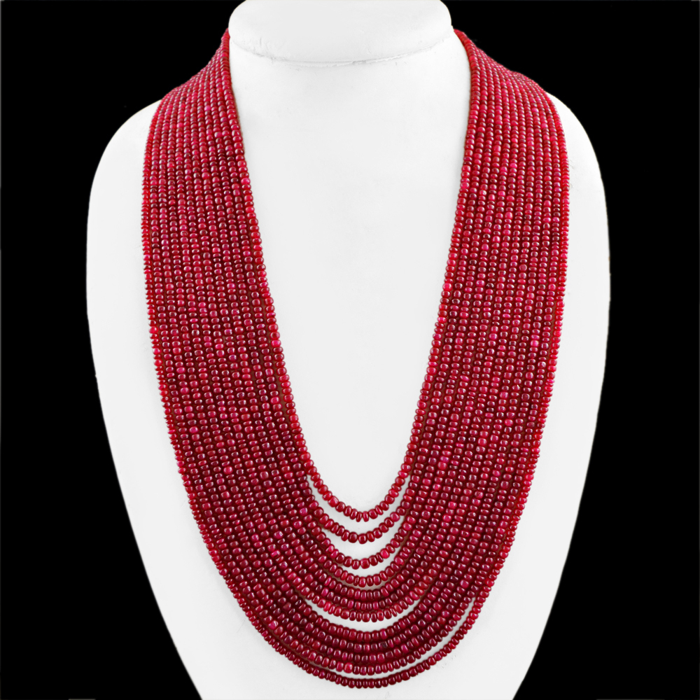 AMAZING 1258.30 CTS NATURAL 12 STRAND RUBY ROUND SHAPED BEADS NECKLACE (RS)