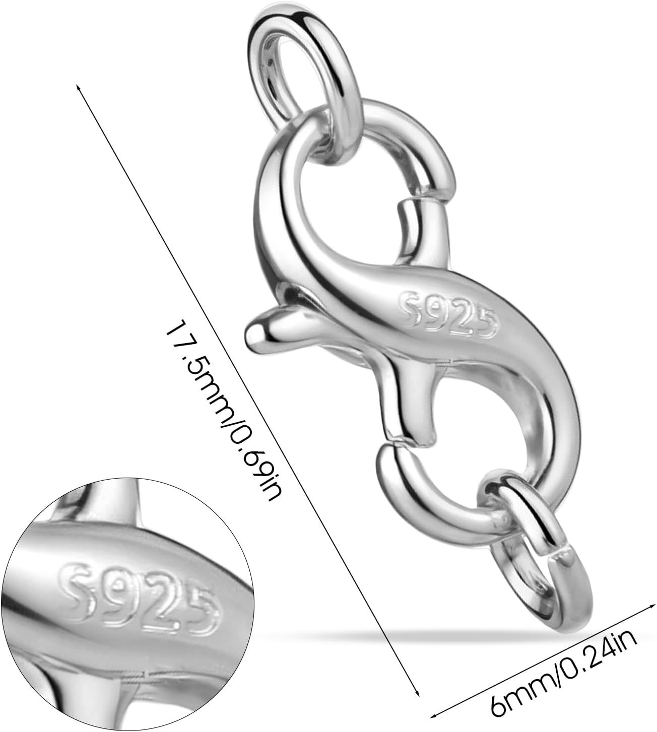 925 Sterling Silver Clasp Double Opening Lobster Claw Clasps Necklace