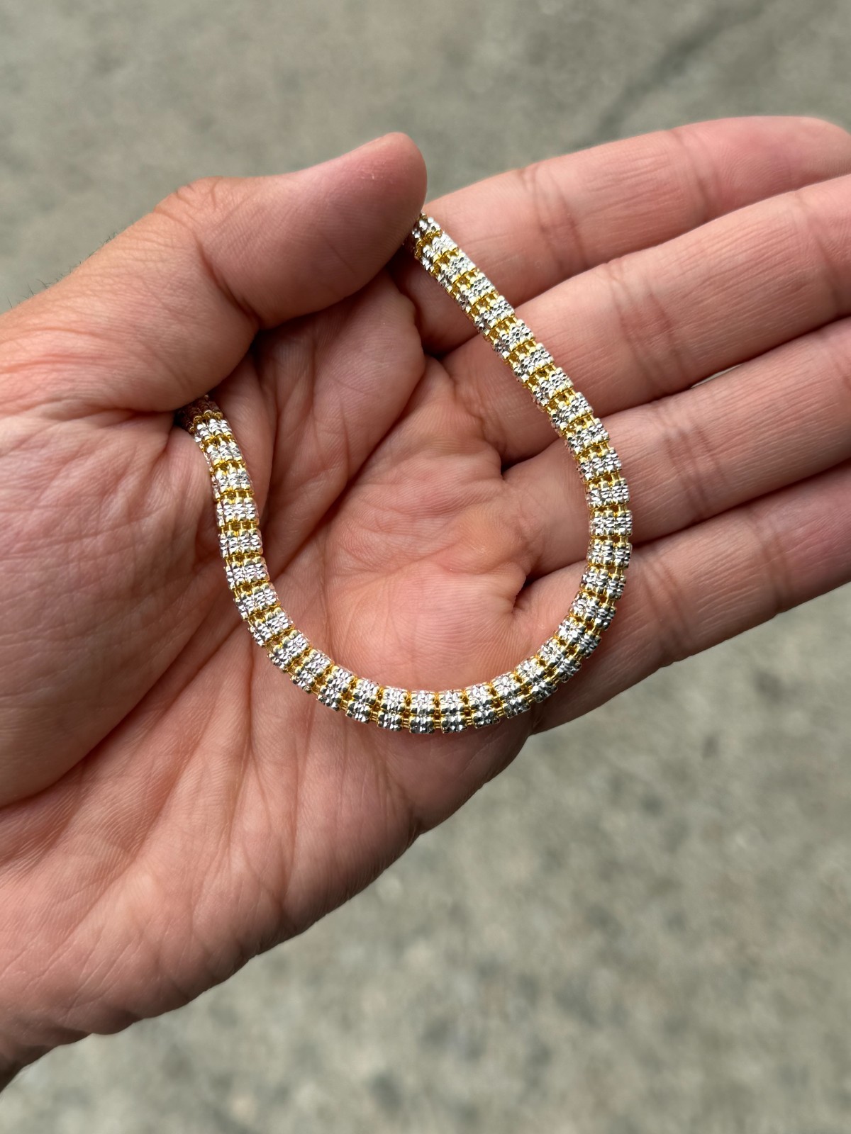 5.5mm 14k Yellow Gold Two Tone Diamond-Cut Ice Link Chain Sterling Silver 925