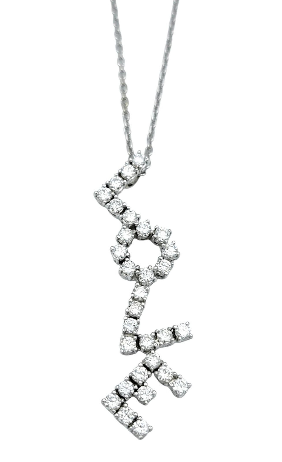 Vertical Diamond ‘Love’ Design Pendant Necklace in 14 Karat White Gold