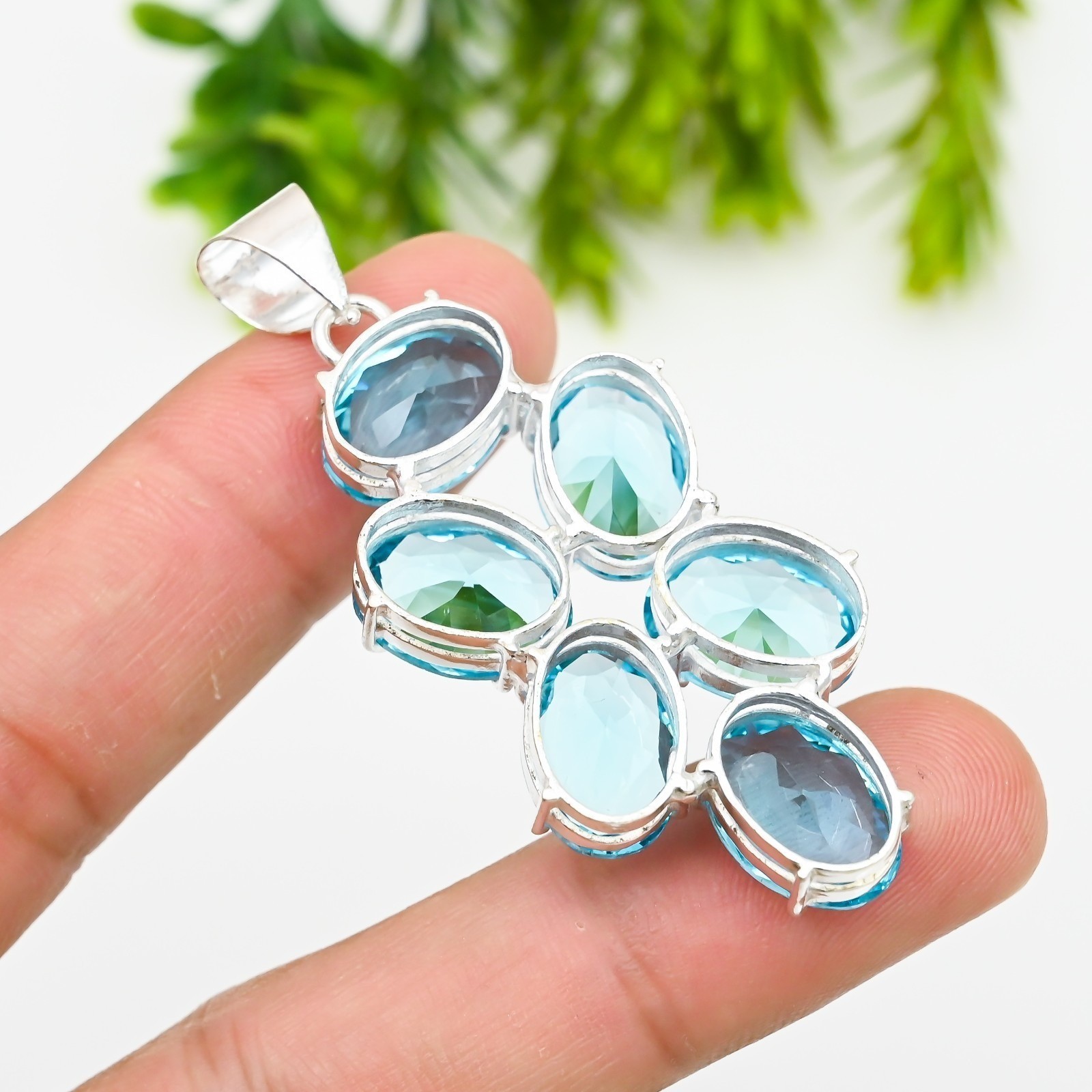 Blue Topaz Gemstone 925 Sterling Silver Pendant Handmade Jewelry Gift For Her