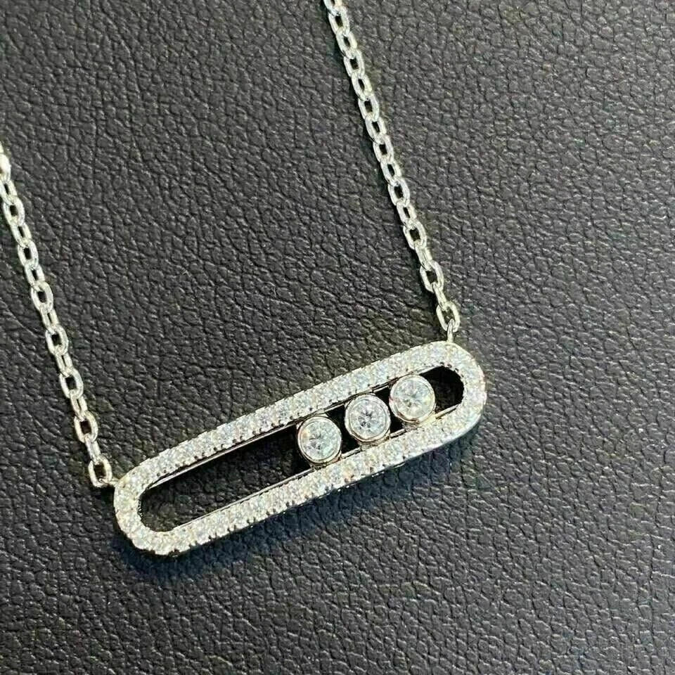 2CT Round Lab Created Diamond Move Pave Pendant Necklace 14k White Gold Plated