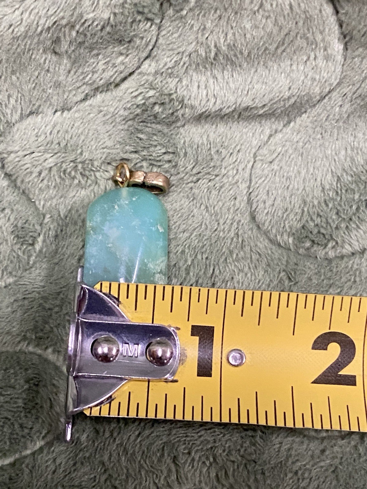 Green chalcedony pendant With Gold Tone Hook, 1”x.5”