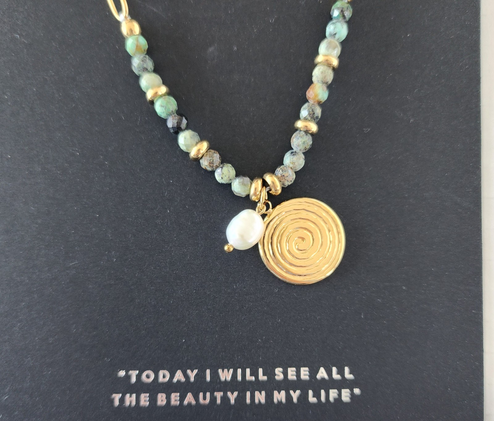Hackney Nine 18K Gold Plated Freshwater Pearl & African Turquoise Necklace NWT