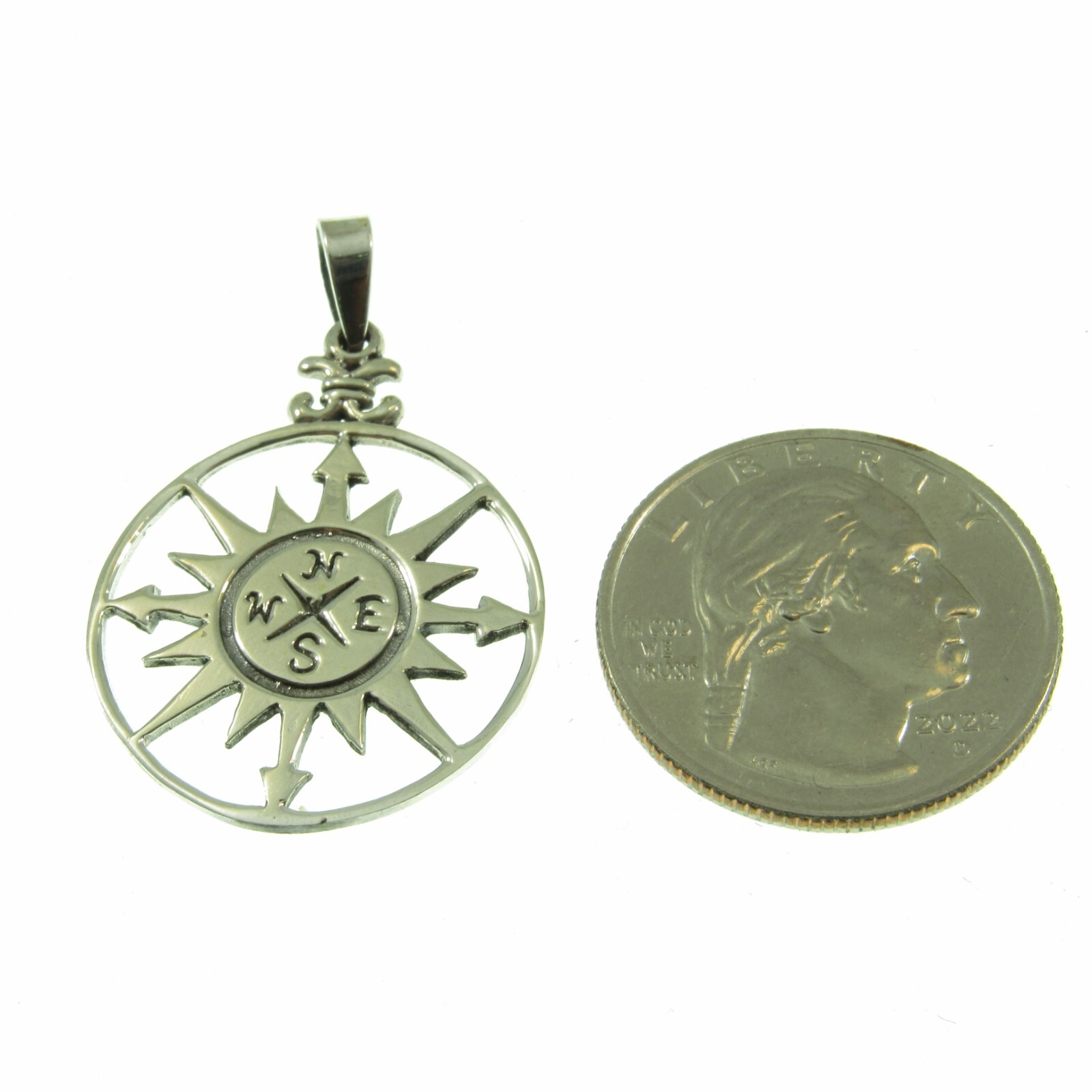 Handcrafted Solid 925 Sterling Silver Compass Pendant, Nautical Jewelry Charm