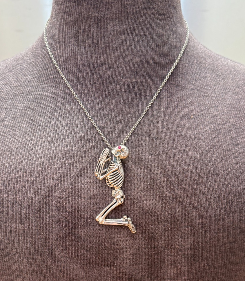 Sterling Silver Skeleton Pendant 60mm & Chain 40cm