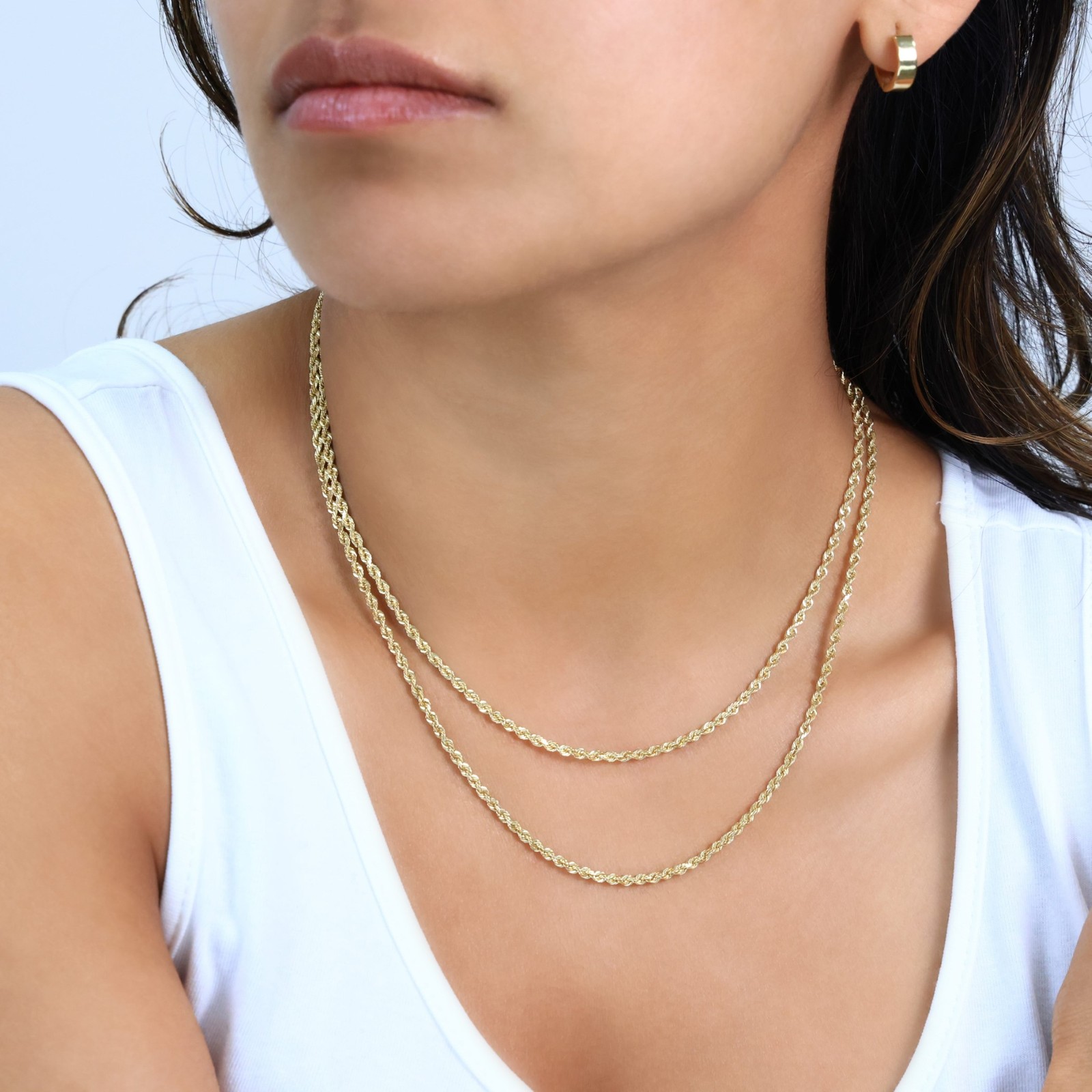 18K Yellow Gold Solid 2mm-6mm Rope Diamond Cut Chain Italian Necklace 16″- 30″