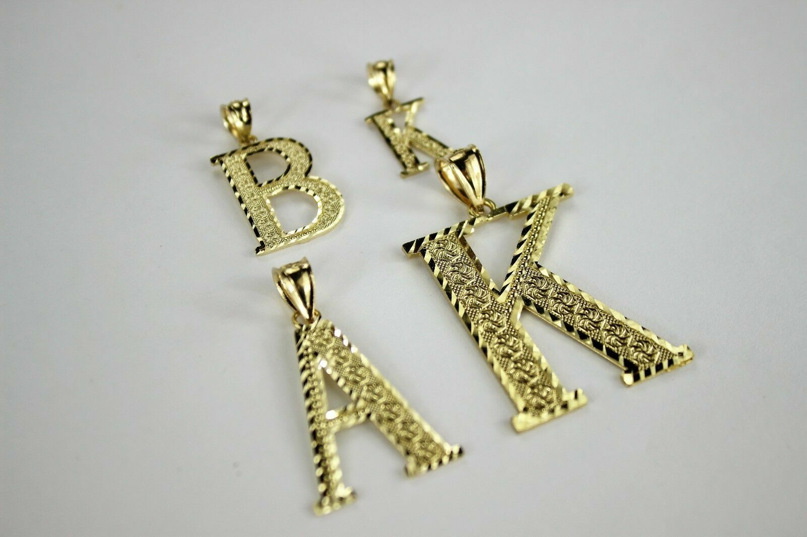 10K Yellow Gold Initial Pendant Charm Diamond Cut A ~ Z Alphabet 4 Sizes