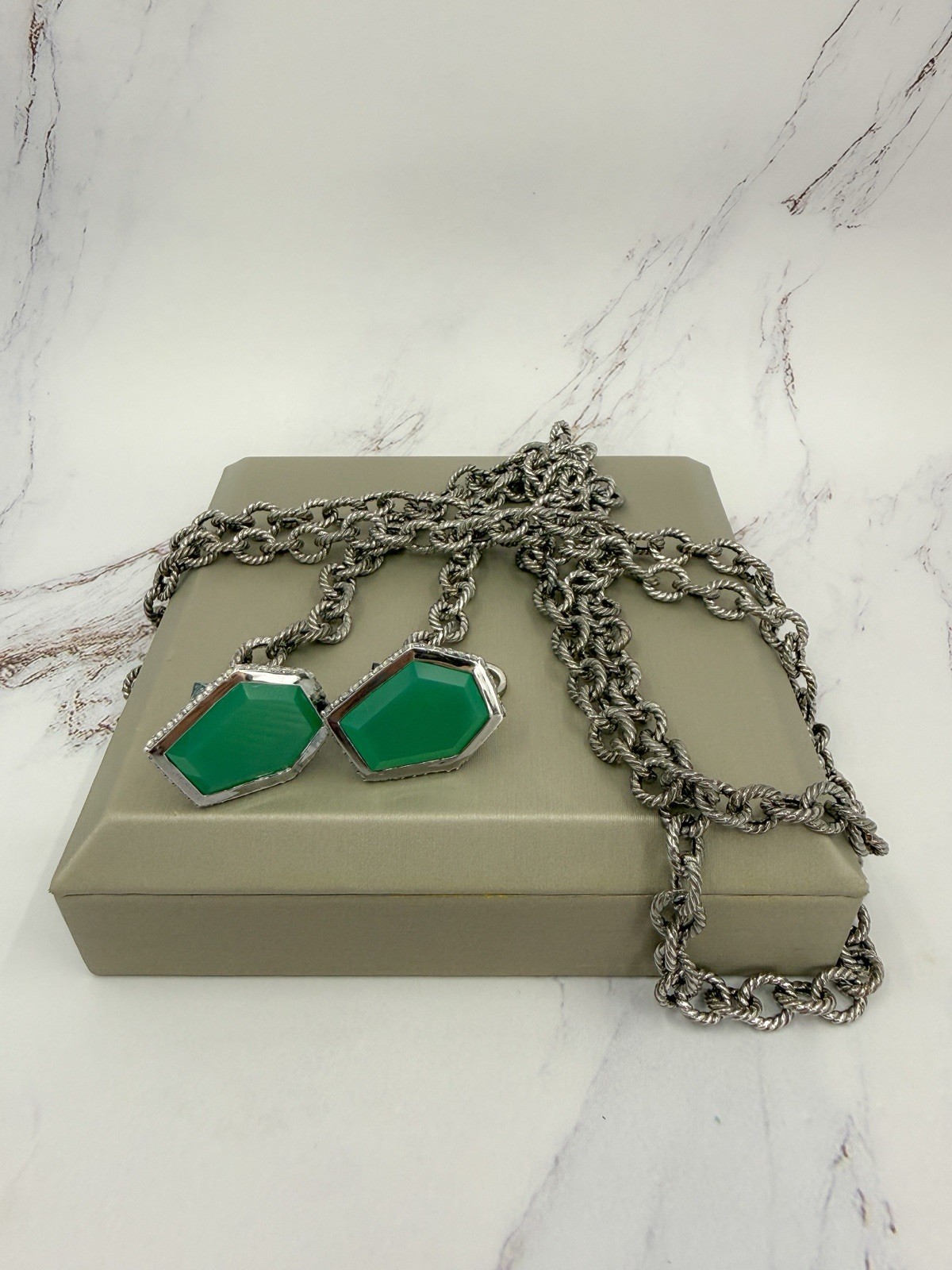 Ellure 925 Green Onyx London Blue & White Topaz Convertible Lariat Necklace