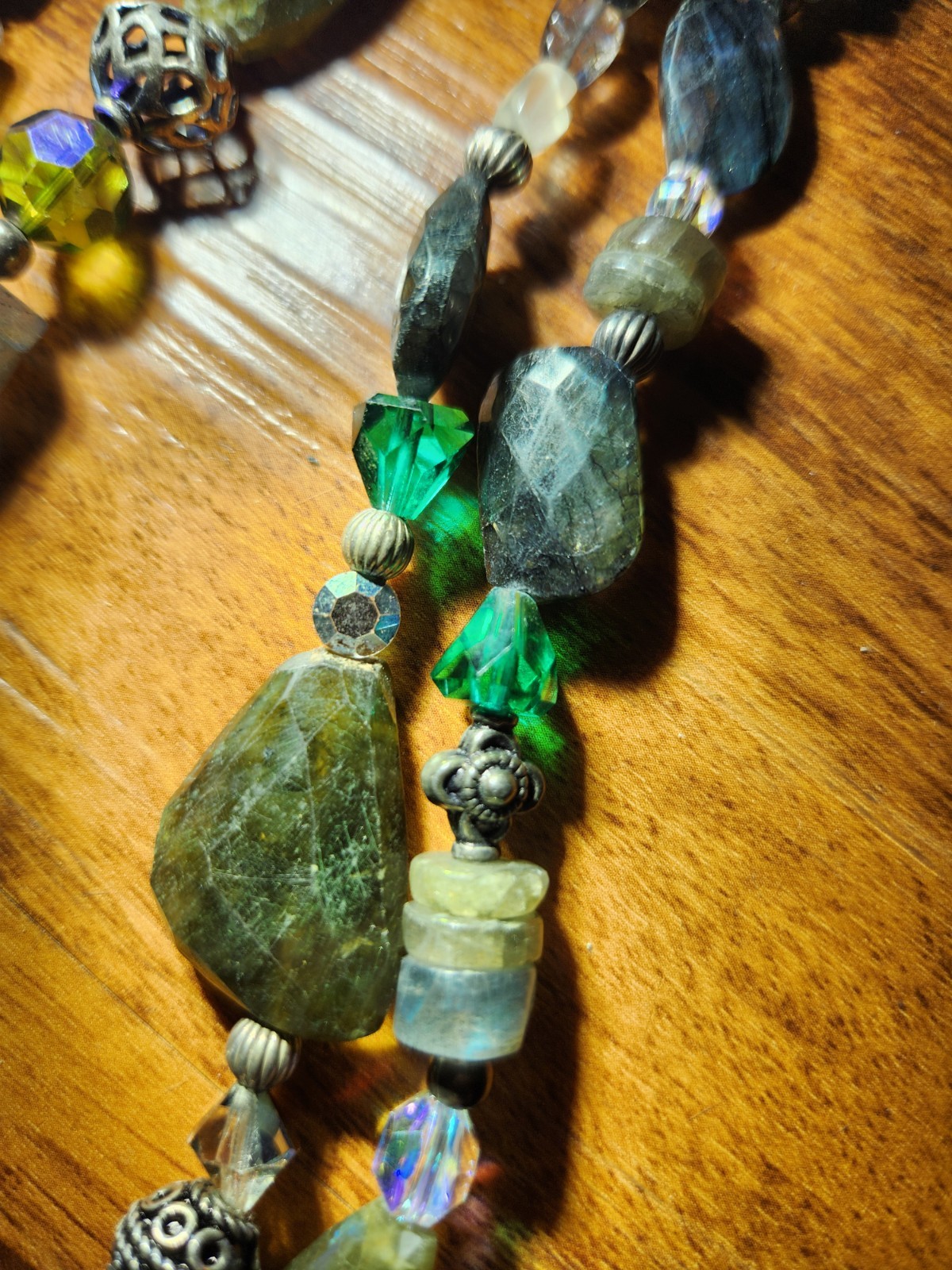 Hand Cut Rock Crystal Smoky Green Blue Quartz Necklace Sterling 925 Classy Beads