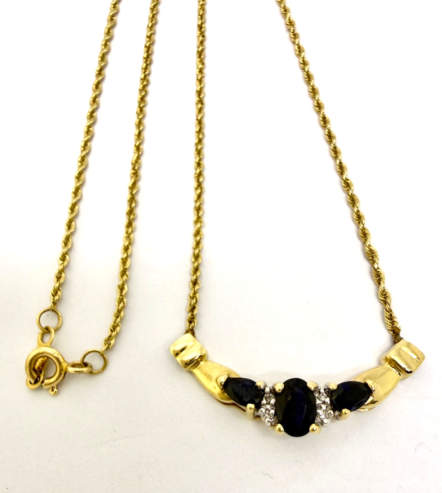 Sapphire & Diamond Necklace 14k Yellow Gold w/Card Appraisal – 17.5- 18″
