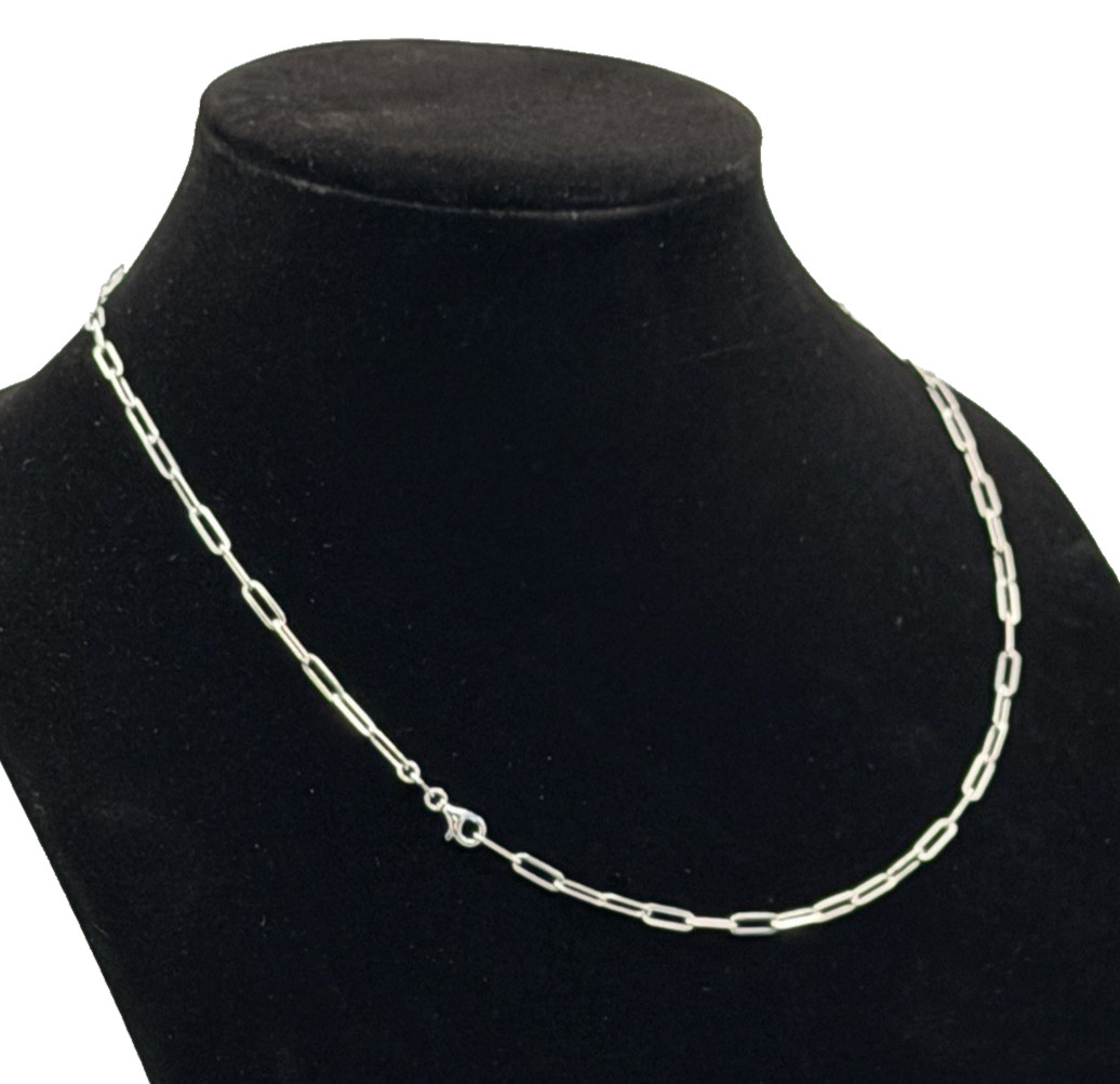925 Solid Sterling Silver 20″ Paperclip Rolo Chain Necklace Stamped 3mm 7g New
