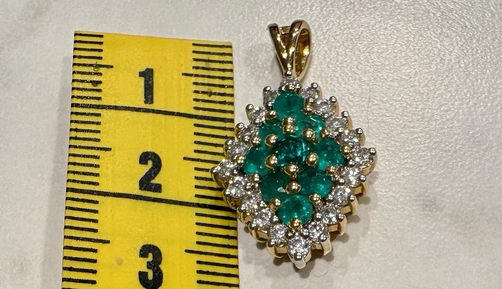 Vintage Marquise-shaped Emerald and Diamond Cluster Pendant 925 14K Gold Plated