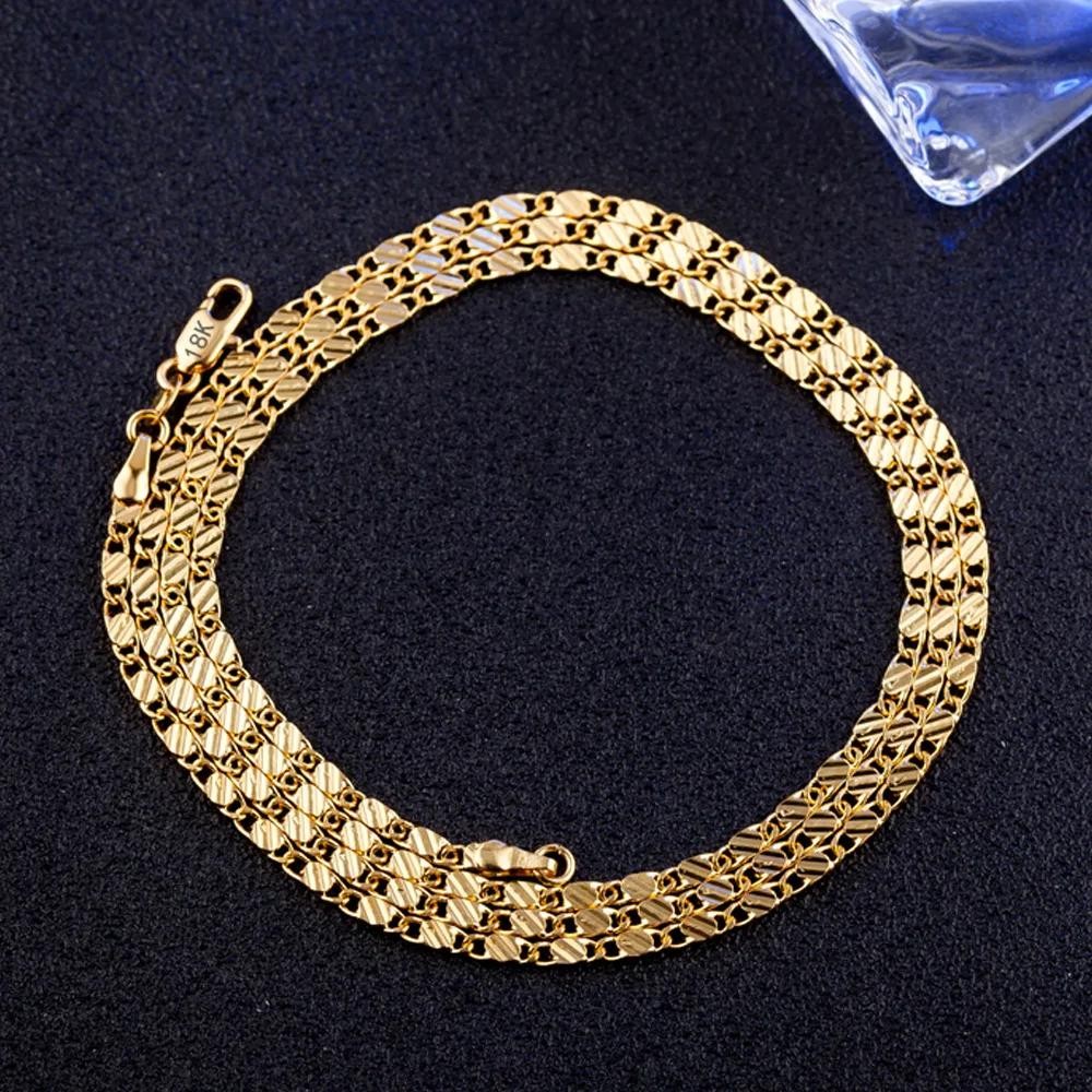 New Fashion 18k Necklace 2mm 16/18/20/22/24/26/28/30 Inch Side Chain Necklace F