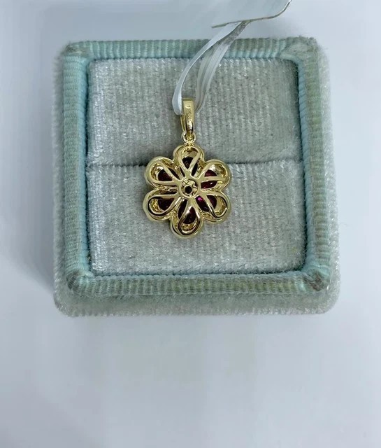 1.10Ct Pear Cut Lab-Created Ruby Flower Pendant 14K Yellow Gold Plated 18″ Chain