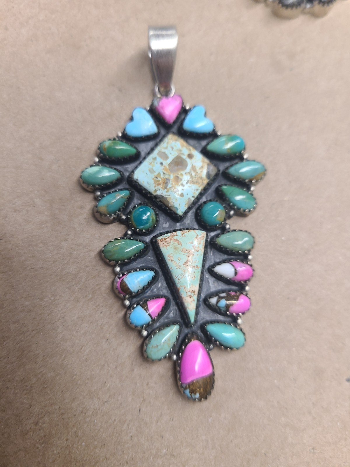 Sterling Silver Multi Color Turquoise Pendant 3″