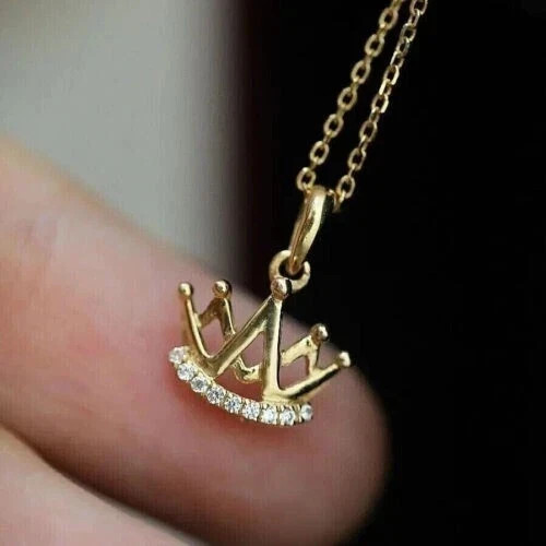 1Ct Round Cut Real Moissanite 14K Yellow Gold Plated Women’s Crown Pendant