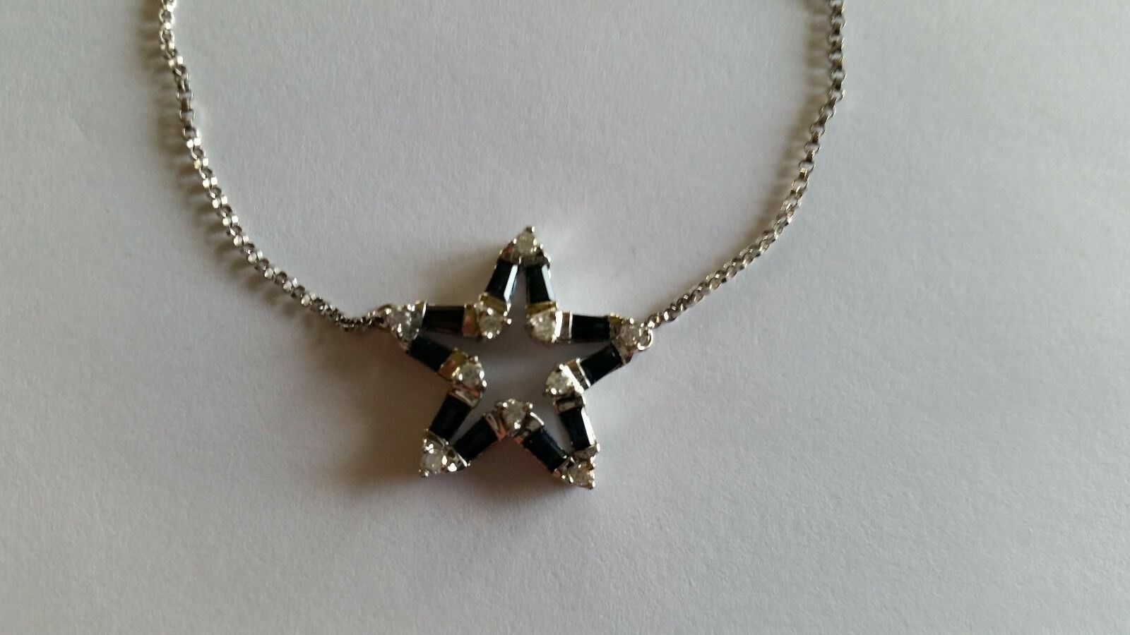 Stunning 14k White Gold .70ctw Diamond & Sapphire Eternity Star Pendant Necklace
