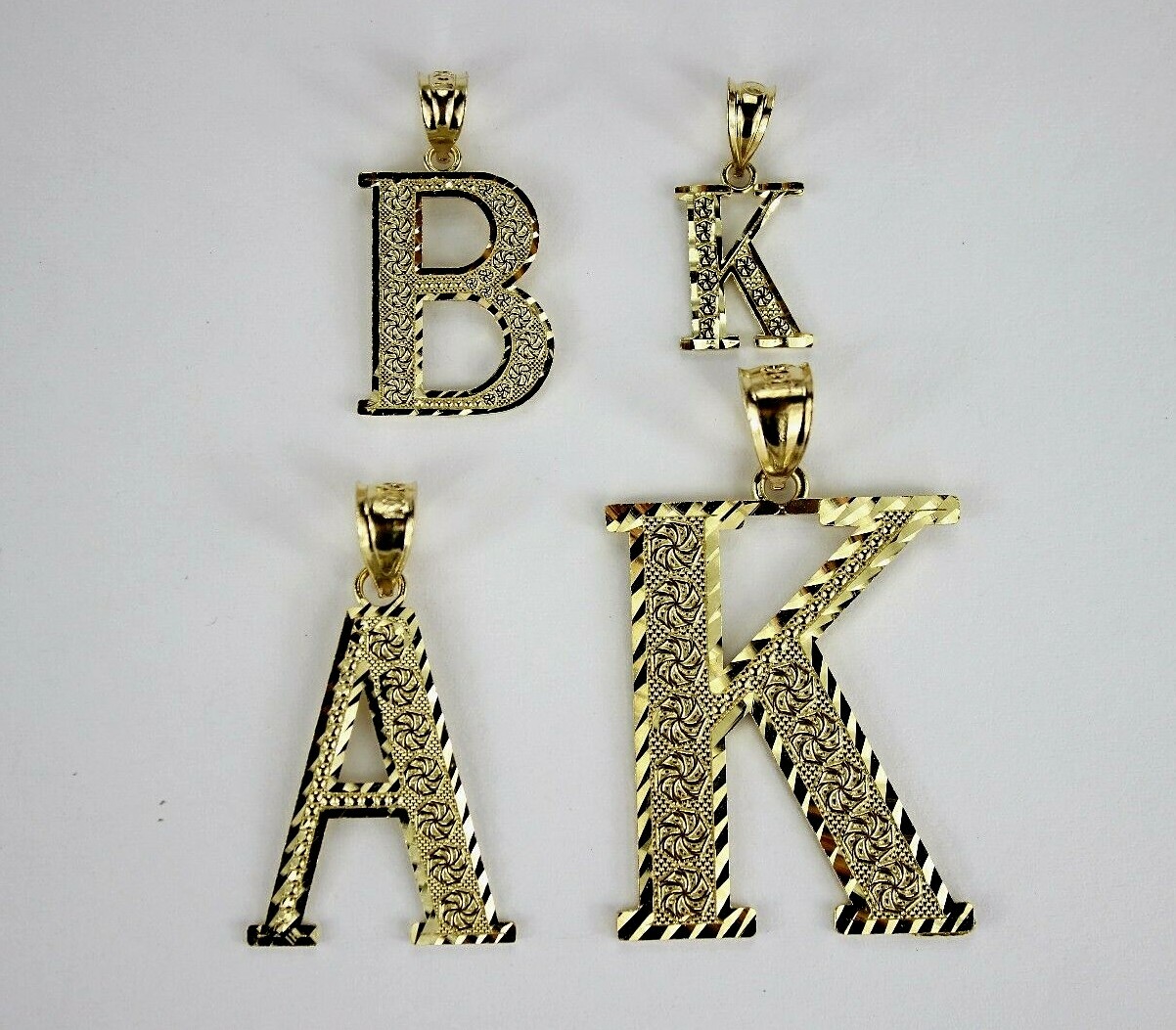 10K Yellow Gold Initial Pendant Charm Diamond Cut A ~ Z Alphabet 4 Sizes