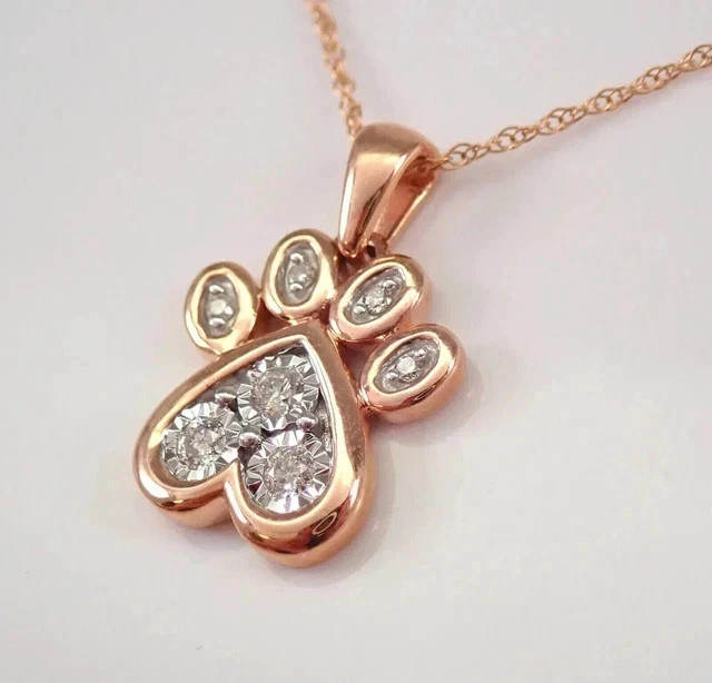 0.30Ct Round Cut Real Moissante Ladies Dog Paw Pendant 14k Rose Gold Plated