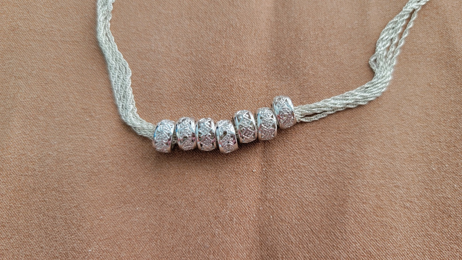 Vintage Italy 925 Sterling Silver Multi Strand Necklace Filigree Spacer Beads