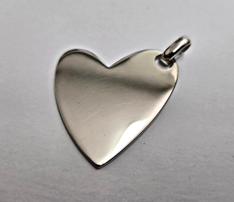 925 Sterling Silver Flat High Polished Heart Pendant 1 1/2 Inch (38mm) Tall