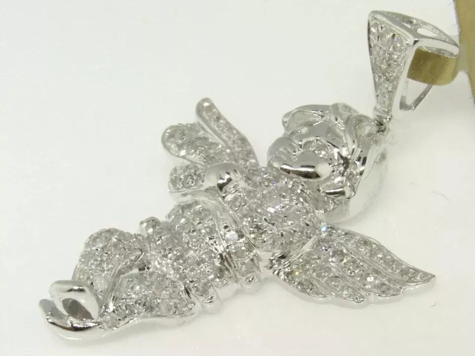 1Ct Mini Micro Angel Jesus Diamond Piece Pendant Charm 14K White Gold Finish