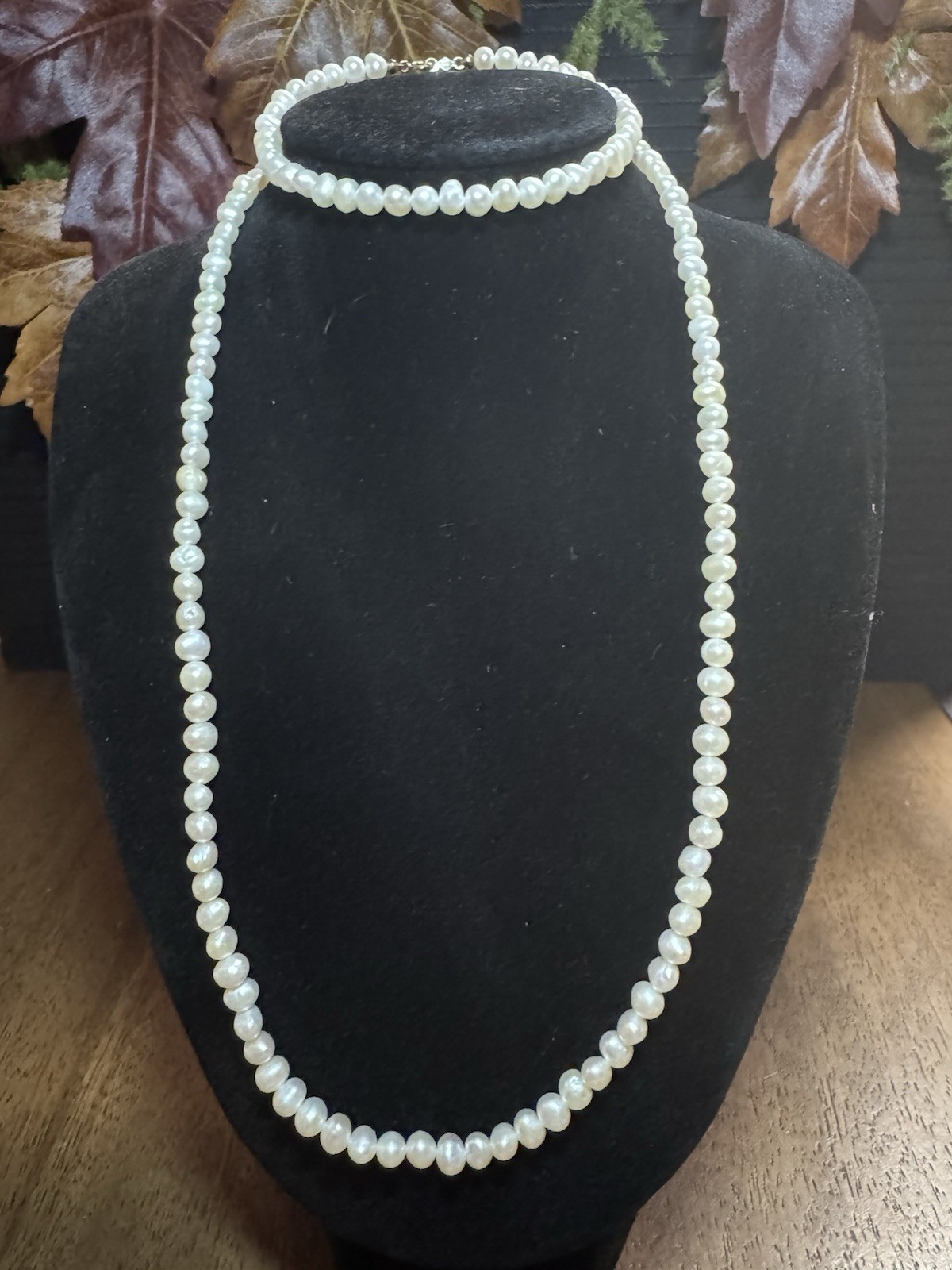 14K Gold 585 Freshwater Pearl Necklace Bracelet Set 18” 7” Vintage