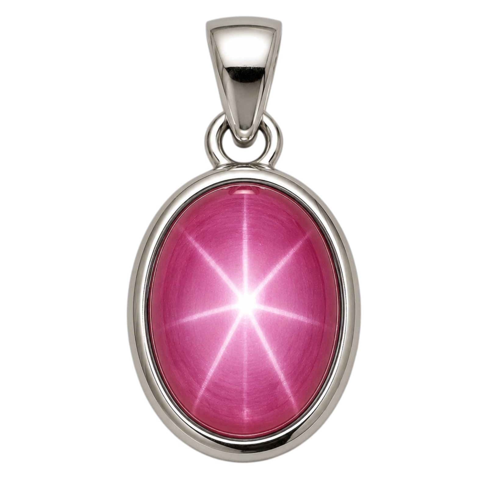 Pink Star Sapphire Pendant Oval Gemstone 925 Sterling Silver Six Ray Gemstone