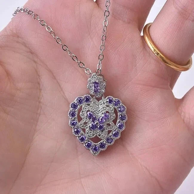 2 CT Round Cut Drop Shape Amethyst Womens Pendant Necklace 14K White Gold Finish