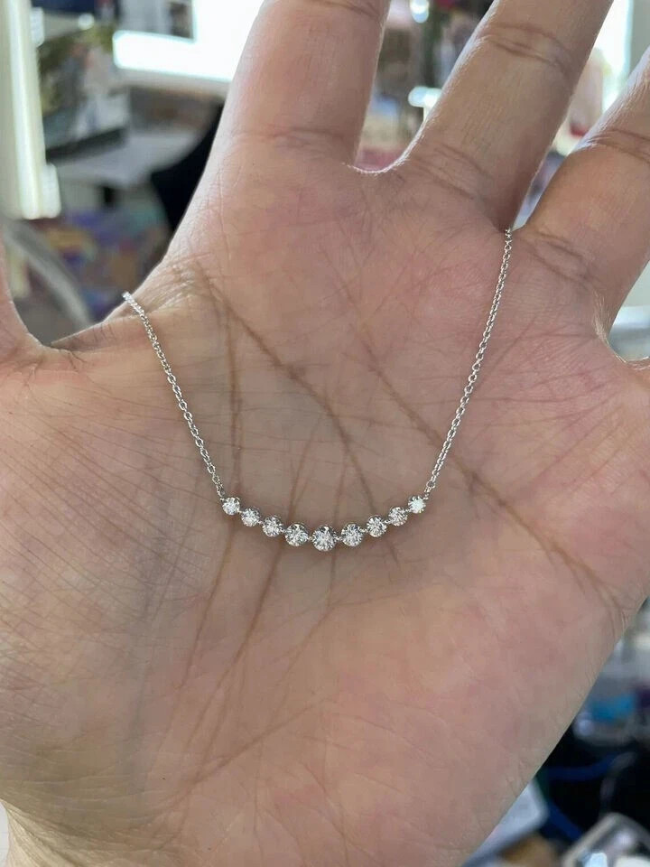 Women’s 1Ct Round Lab Created Diamond Dainty Bar Necklace 14K White Gold Plated