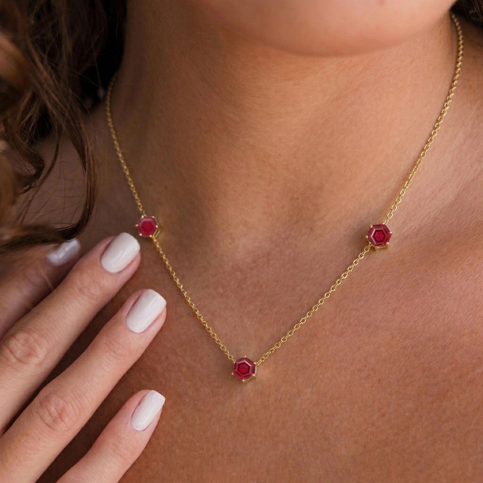 Natural Ruby Station Necklace, Dainty Ruby Necklace Jewelry,Elegant Gift for Her